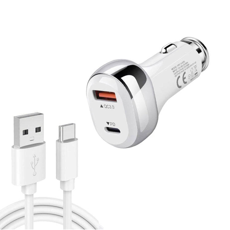 YSY-312PD QC3.0 18W USB + PD 20W USB-C / Type-C Car Charger with USB to USB-C / Type-C Data Cable...