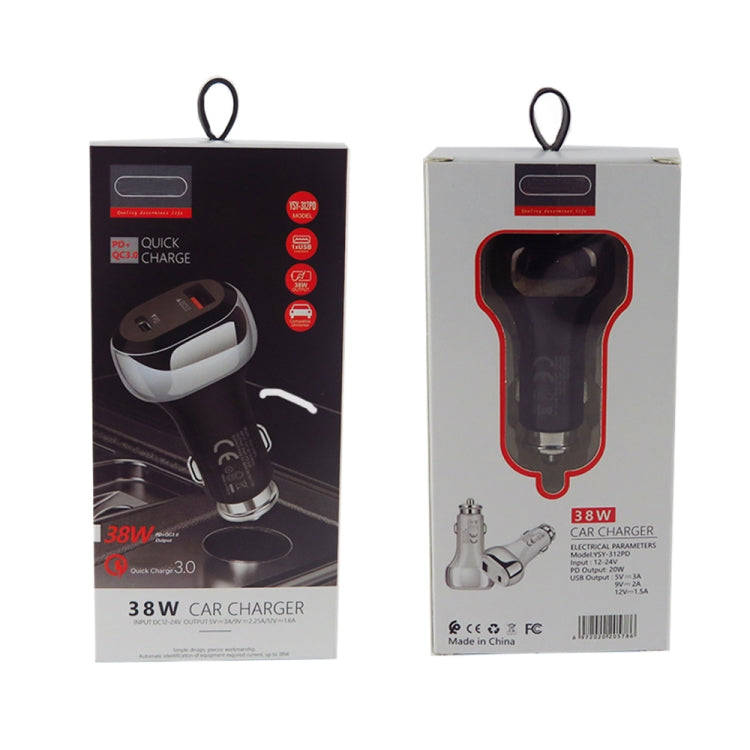 YSY-312PD QC3.0 18W USB + PD 20W USB-C / Type-C Car Charger with Type-C to 8 Pin Data Cable(Black)