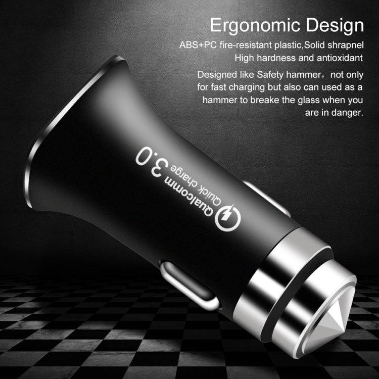LZ-328 Safety Hammer Type QC3.0 USB  Fast Charging Car Charger(White)