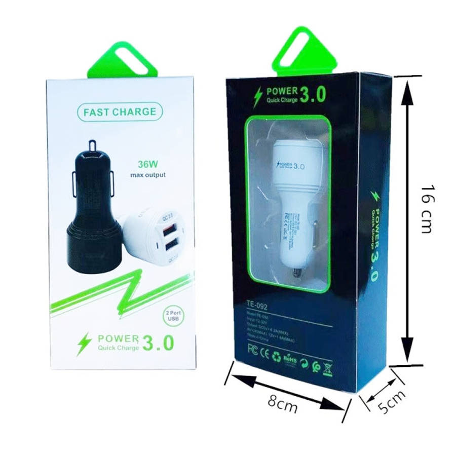 TE-092 36W Dual QC3.0 USB Fast Car Charger(White)