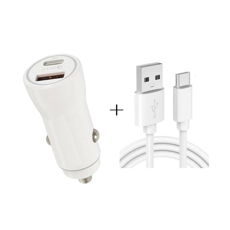 P21 Portable PD 20W + QC3.0 18W Dual Ports Fast Car Charger with USB to Type-C Cable Kit(White)
