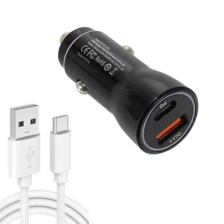 P21 Portable PD 20W + QC3.0 18W Dual Ports Fast Car Charger with USB to Type-C Cable Kit(White)