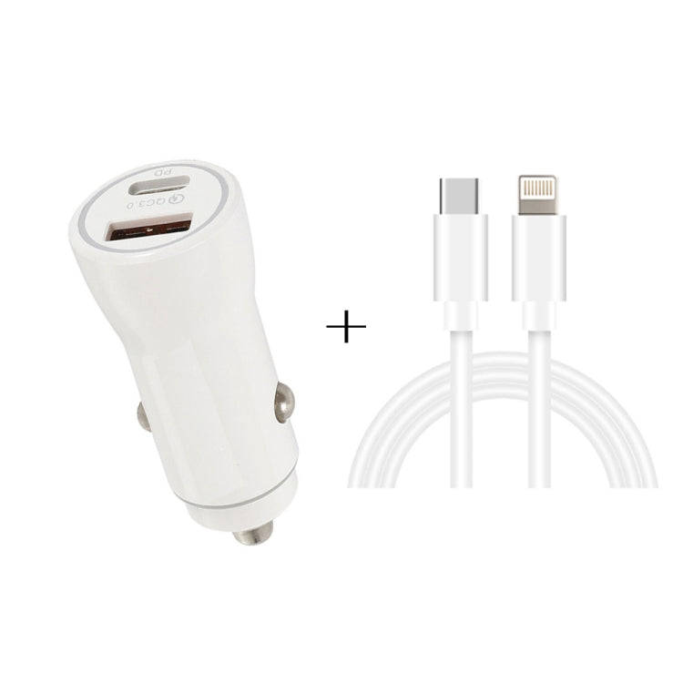 P21 PD 20W USB-C / Type-C + QC3.0 18W USB Fast Car Charger with USB-C / Type-C to 8 Pin Data Cabl...