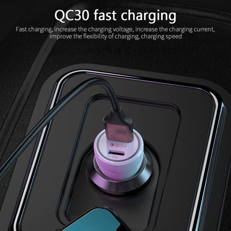 P21 PD 20W USB-C / Type-C + QC3.0 18W USB Fast Car Charger with USB-C / Type-C to 8 Pin Data Cabl...