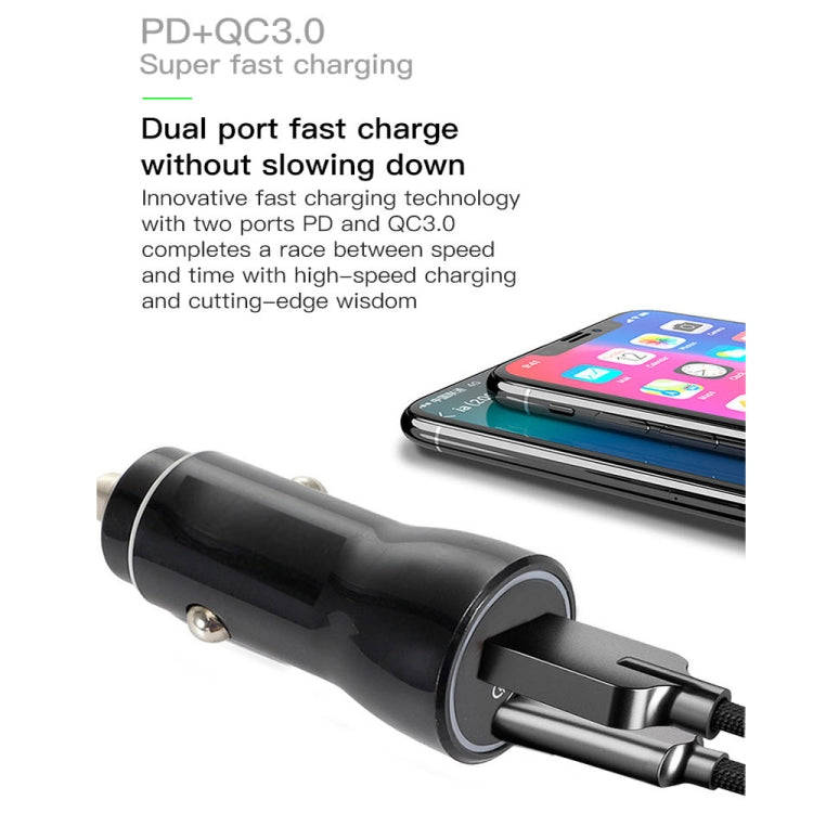P21 PD 20W USB-C / Type-C + QC3.0 18W USB Fast Car Charger with USB-C / Type-C to USB-C / Type-C ...