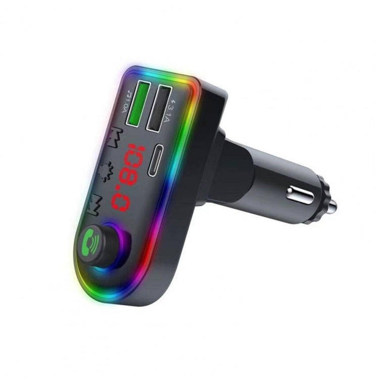 F8 Car FM Transmitter Colorful Light Type-C Car MP3 Player