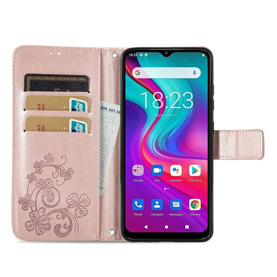 For  Doogee X96 Pro Four-leaf Clasp Embossed Buckle Mobile Phone Protection Leather Case with Lan...
