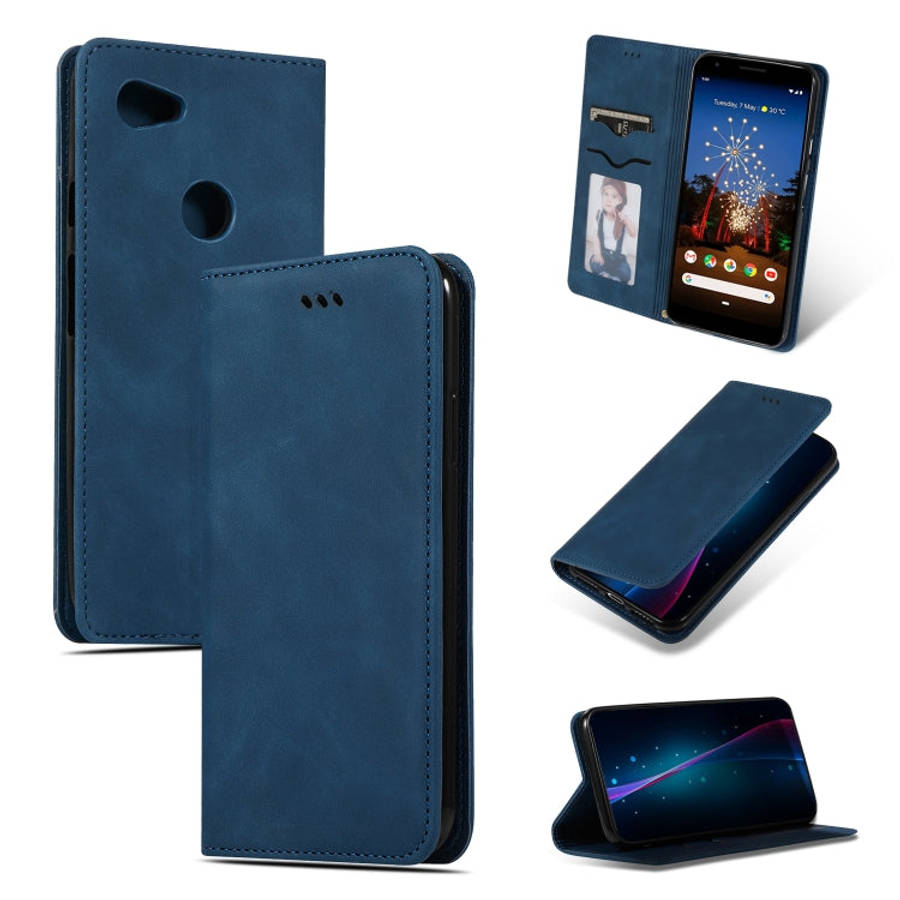 Retro Skin Feel Business Magnetic Horizontal Flip Leather Case for Google Pixel 3A XL(Navy Blue)
