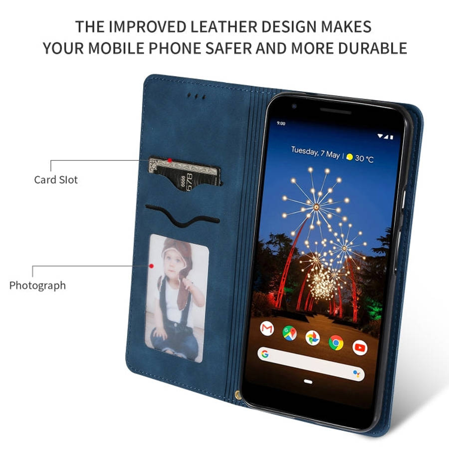 Retro Skin Feel Business Magnetic Horizontal Flip Leather Case for Google Pixel 3A XL(Navy Blue)