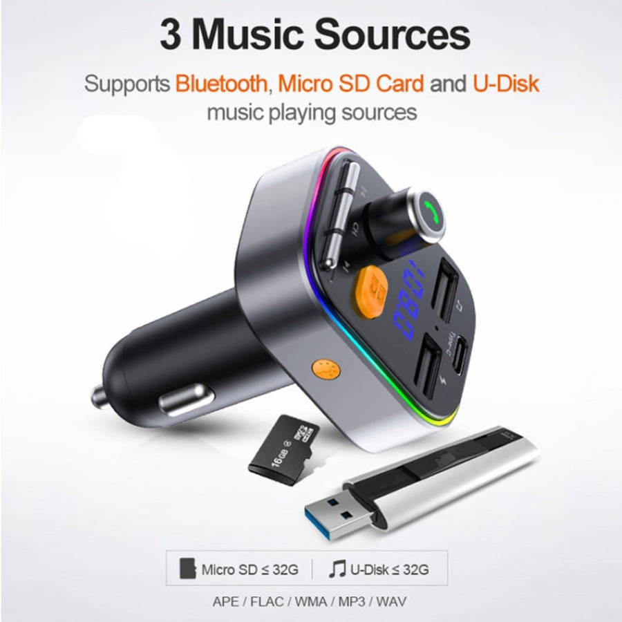 T48C Car Bluetooth 5.0 Fm Transmitter Kit Dual USB with Type-C 5V 2.4A Car Charger