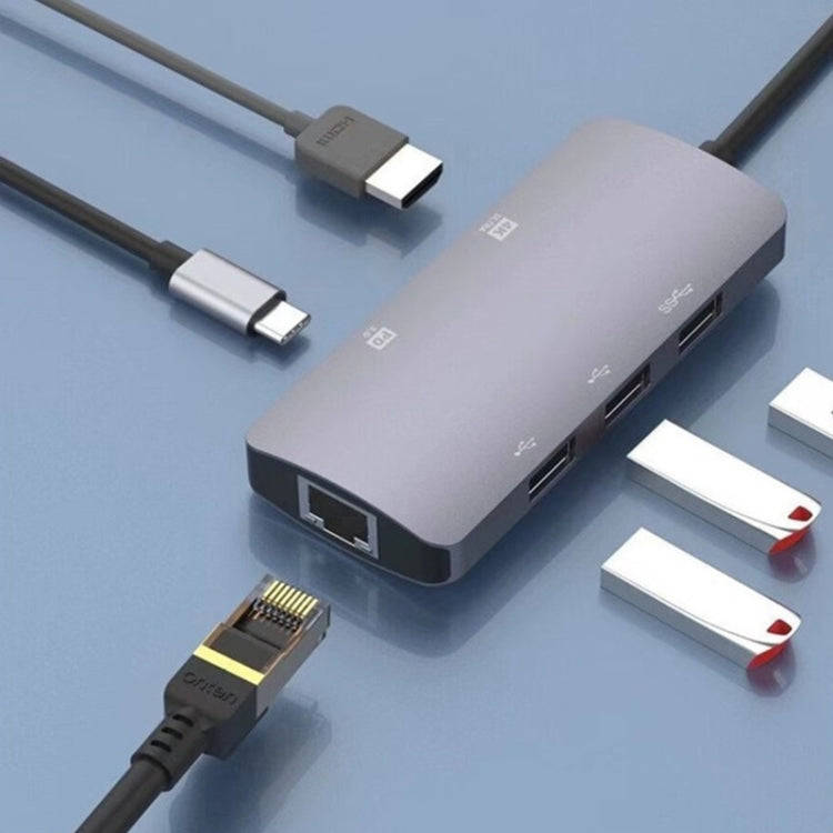 UC910 6-in-1 Type-C to HD+PD3.0+RJ45+USB3.0+USB2.0 x 2 Hub Adapter