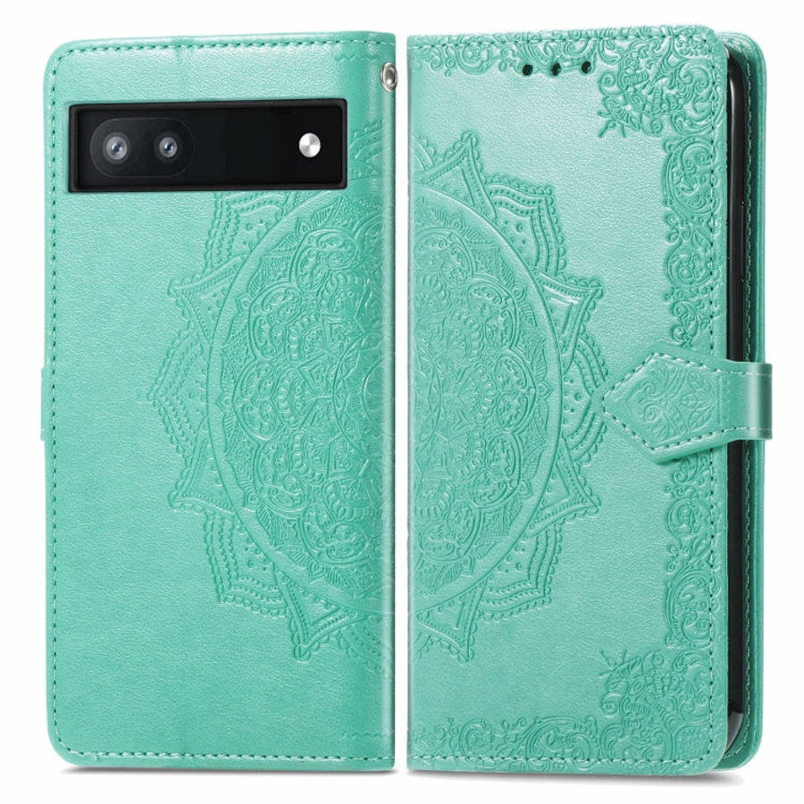 For Google Pixel 6a Mandala Flower Embossed Flip Leather Phone Case(Green)