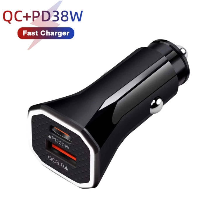 TE-P22 38W PD USB-C / Type-C + QC3. 0 USB Car Charger with 1m USB to 8 Pin Data Cable(Black)