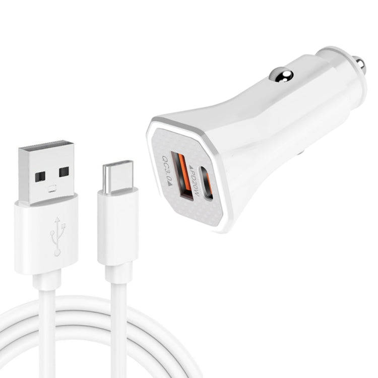 TE-P22 38W PD USB-C / Type-C + QC3. 0 USB Car Charger with 1m USB to USB-C / Type-C Data Cable(Wh...