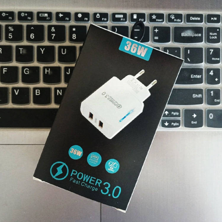 36W Dual Port QC3.0 USB Charger with 3A USB to Micro USB Data Cable, EU Plug(Black)