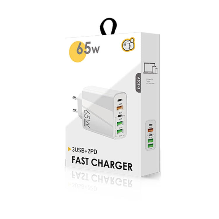 65W Dual PD Type-C + 3 x USB Multi Port Charger with 3A USB to Micro USB Data Cable, EU Plug(Black)