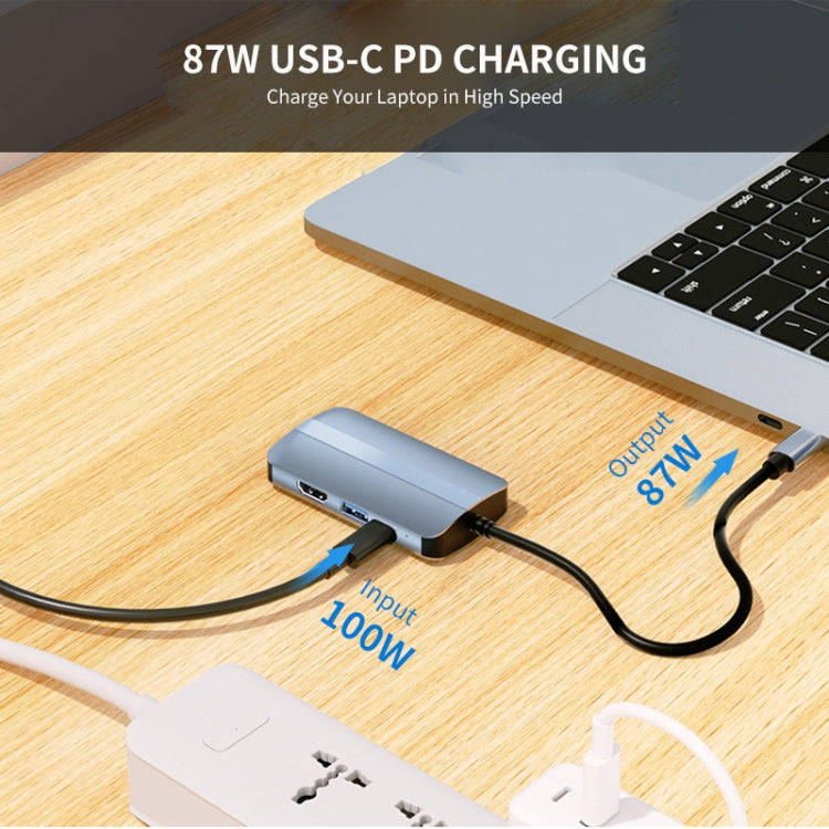 JUNSUNMAY 6 in 1 Type-C to 4K HDMI / Ethernet Docking Station Adapter USB-C Hub Multiport Converter