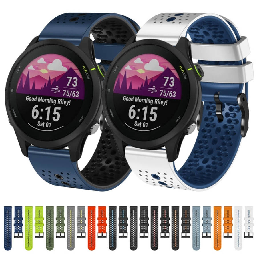 For Garmin Forerunner255 22mm Perforated Two-Color Silicone Watch Band(Lime+Black)