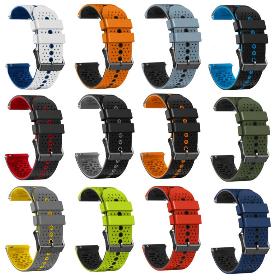For Garmin Forerunner255 22mm Perforated Two-Color Silicone Watch Band(Lime+Black)