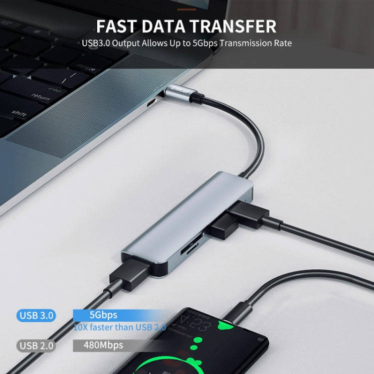ENKAY Hat-Prince 5 in 1 Docking Station Adapter HUB SD/TF Card Reader, Interface:Type-C