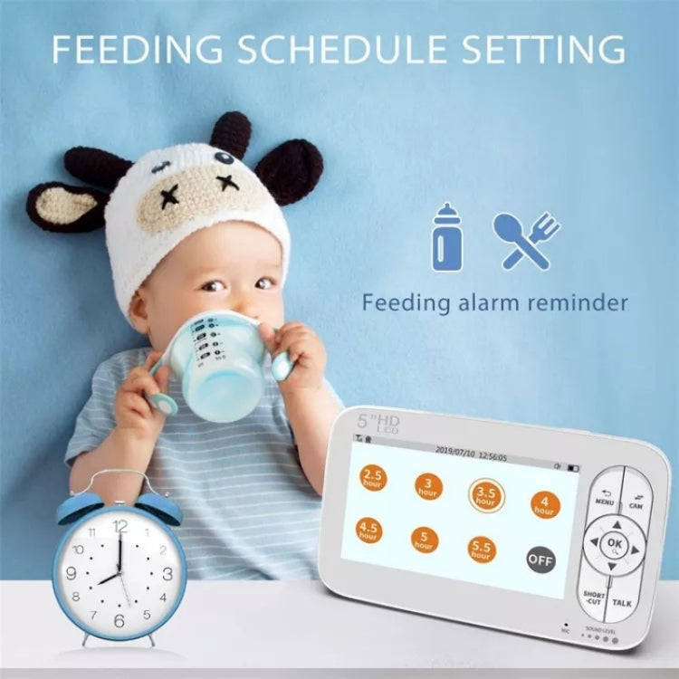 DY55A Built-in Lullabies Video Babyphone 5 inch Screen Digital Wireless Baby Monitor Camera(UK Plug)