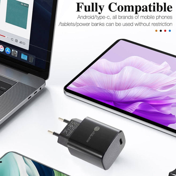 PD11 Single PD3.0 USB-C / Type-C 20W Fast Charger with 1m Type-C to Type-C Data Cable, EU Plug(Wh...