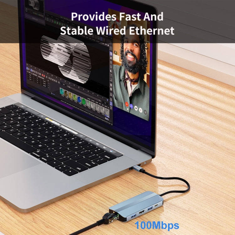 JUNSUNMAY 8 in 1 Type-C to 4K HDMI + RJ45 Ethernet Hub Docking Station Adapter