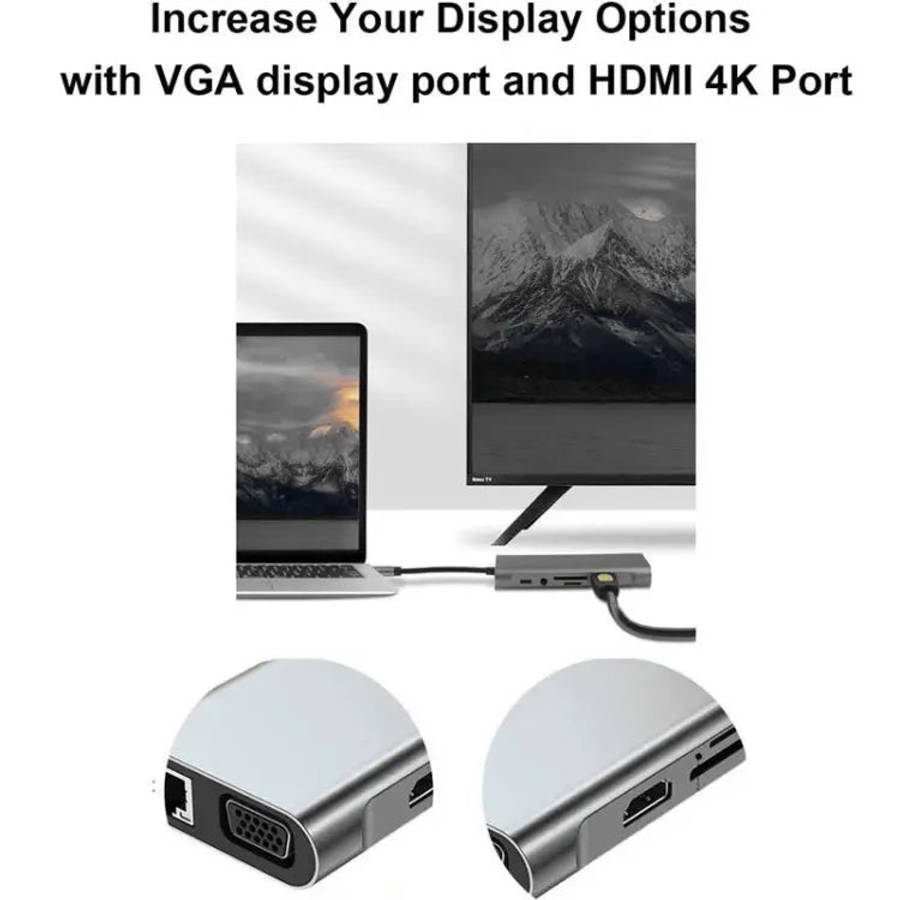 USB C HUB, USB C Adapter 11 in 1 Dongle with 4K HDMI, VGA, Type C PD, USB3.0, RJ45 Ethernet, SD/T...