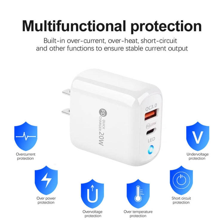 PD04 Type-C + USB Mobile Phone Charger with Type-C to Type-C Cable, US Plug(White)