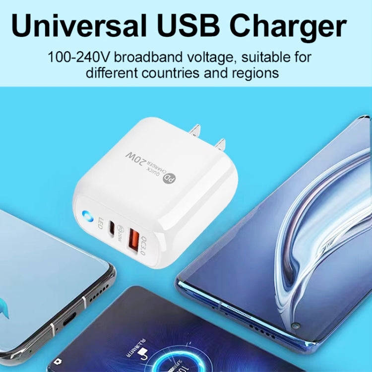 PD04 Type-C + USB Mobile Phone Charger with Type-C to Type-C Cable, US Plug(Black)