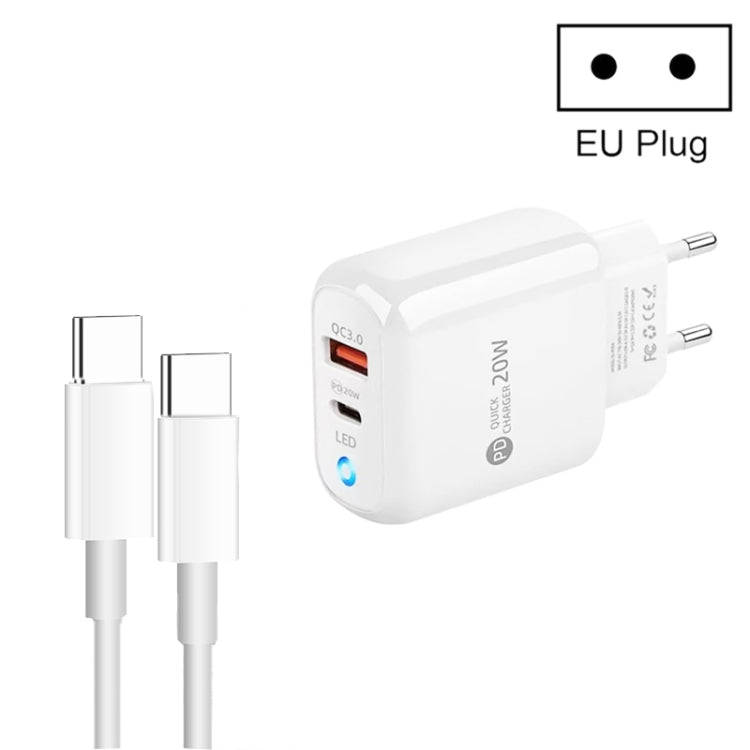 PD04 Type-C + USB Mobile Phone Charger with Type-C to Type-C Cable, EU Plug(White)