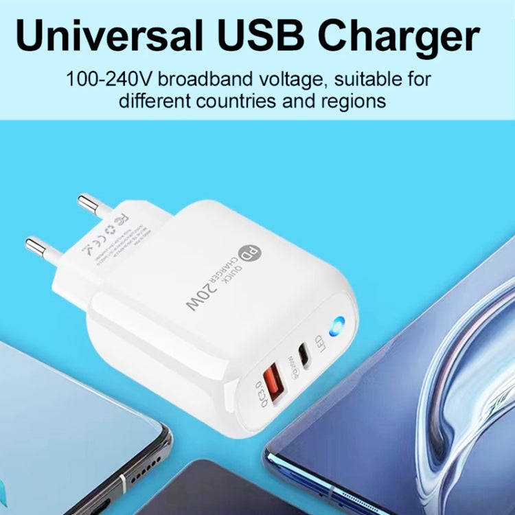 PD04 Type-C + USB Mobile Phone Charger with Type-C to Type-C Cable, EU Plug(White)