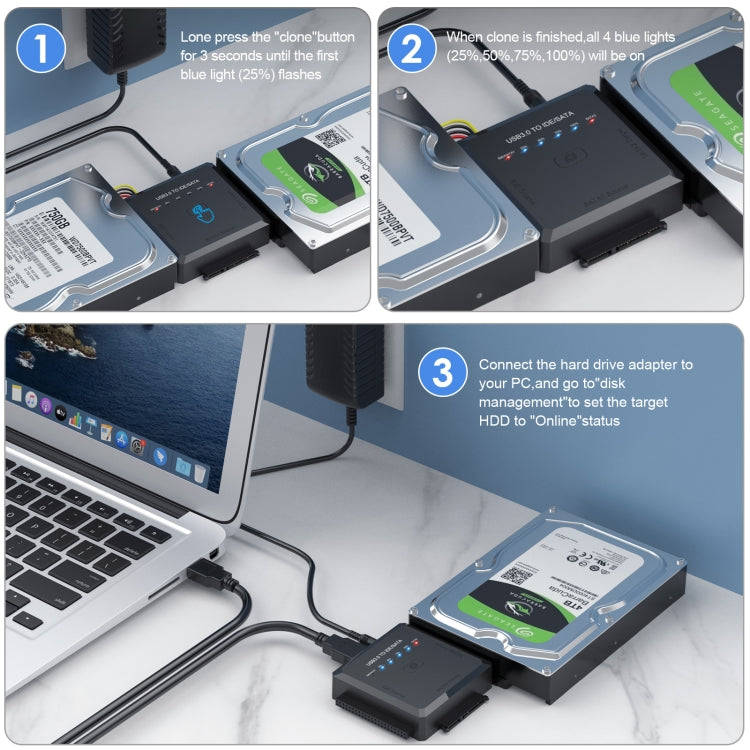 USB3.0 to SATA or IDE Hard Drive Adapter Converter With Clone Function