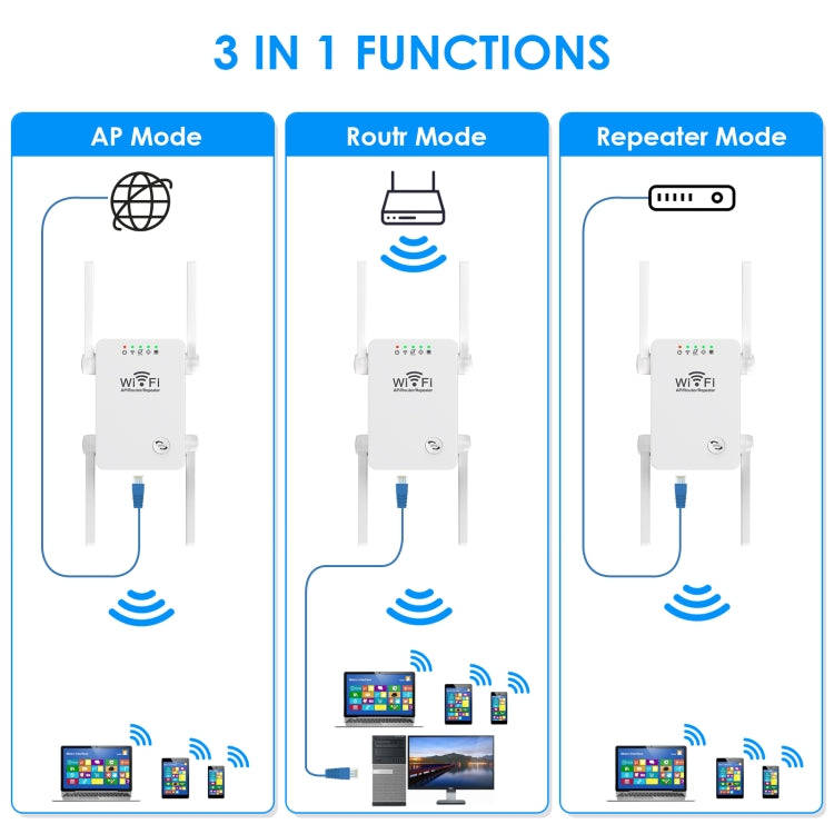 U8 300Mbps Wireless WiFi Repeater Extender Router Wi-Fi Signal Amplifier WiFi Booster(EU Plug)