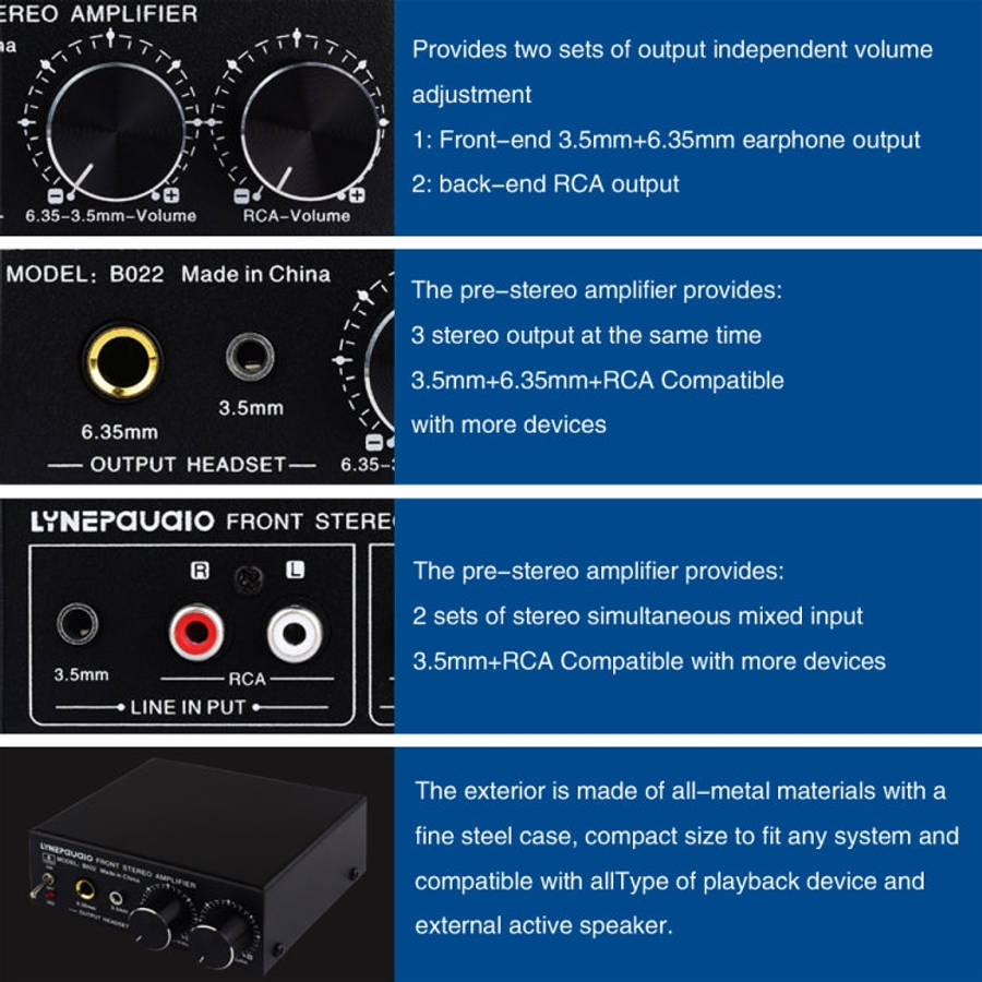 B022 Pre-Stereo Signal Amplifier Volume Booster Headphones Active Speaker Preamp Audio Amplifier