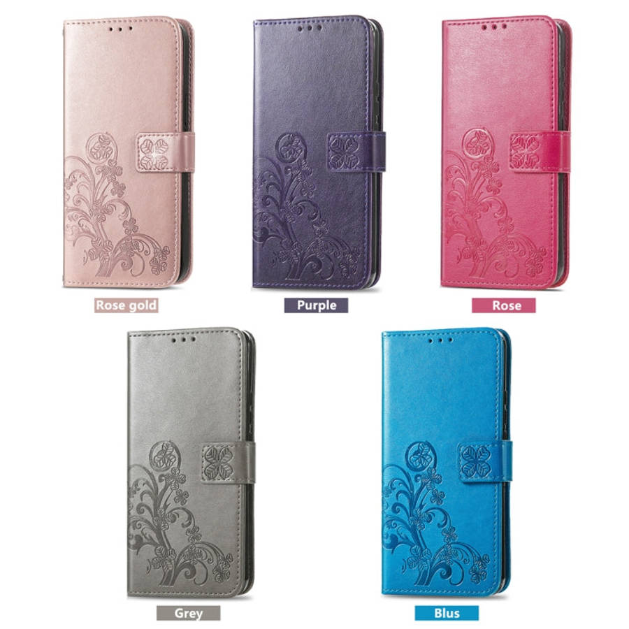 For Motorola Moto G23 Four-leaf Clasp Embossed Buckle Leather Phone Case(Purple)
