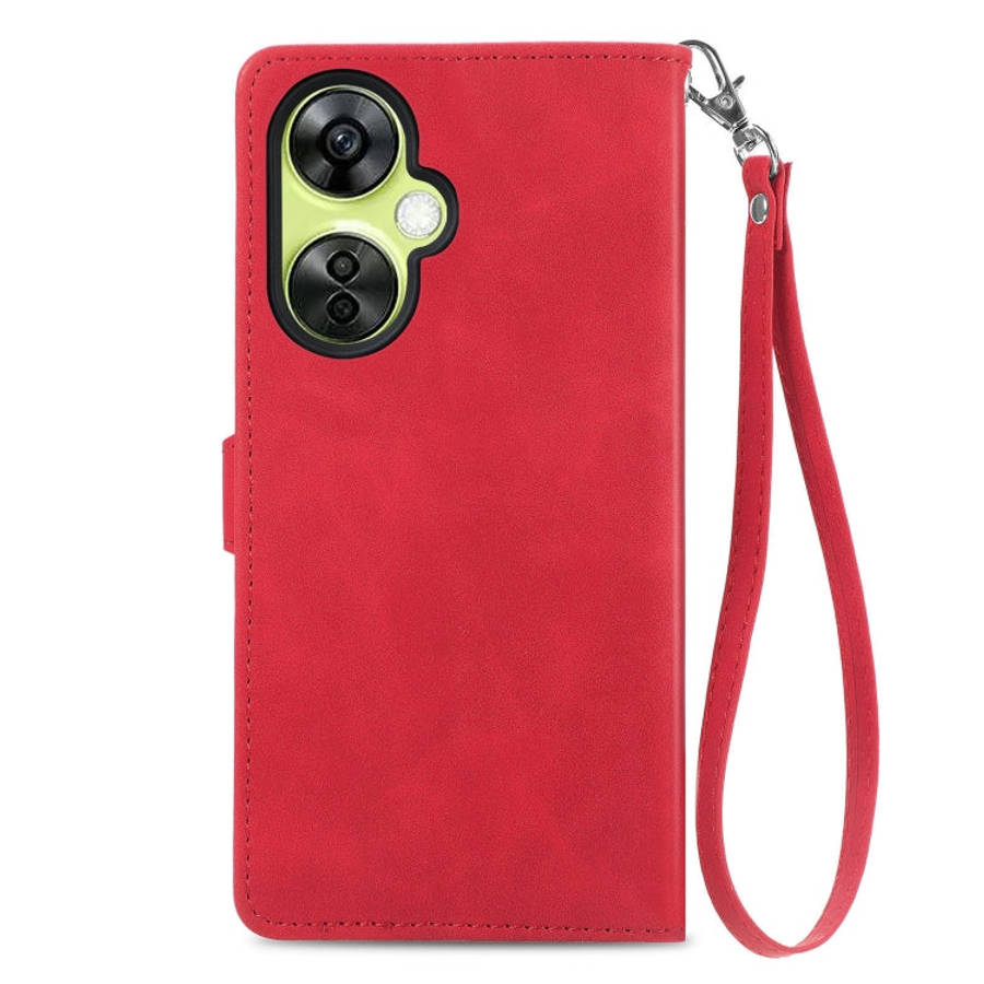 For OnePlus Nord CE 3 Lite Embossed Flower Zipper Leather Phone Case(Red)