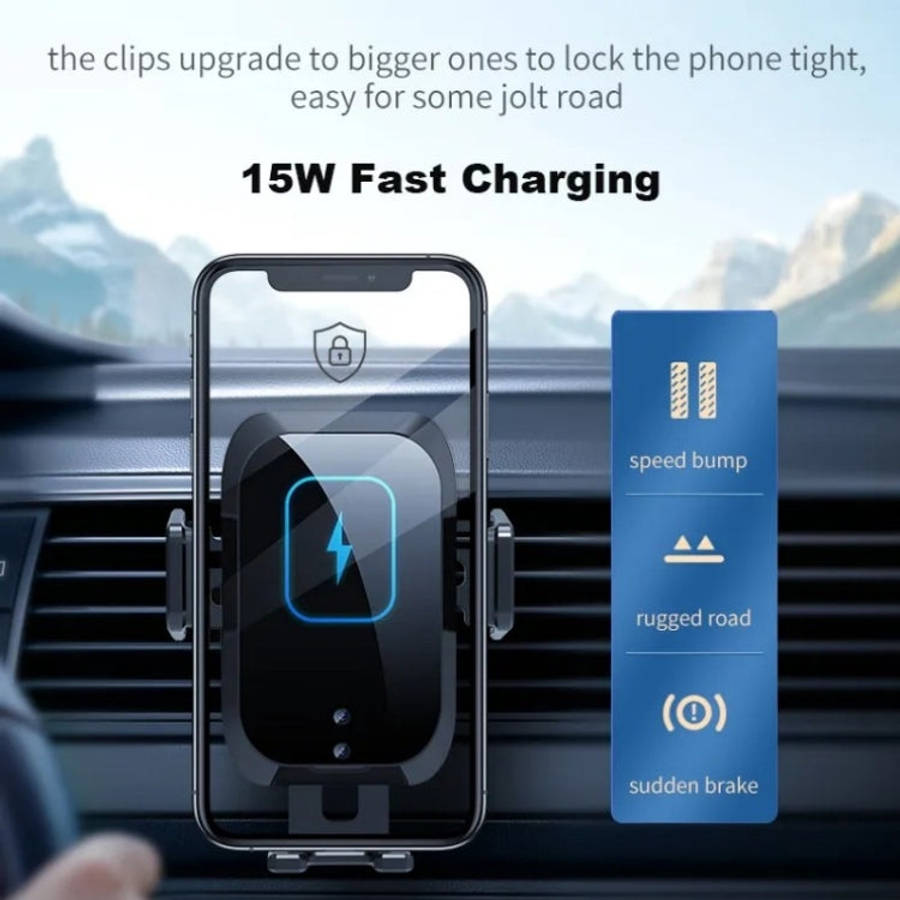 X11 Three Axle Linkage 15W Smart Touch Automatic Retractable Clip Fast Charging Wireless Car Char...