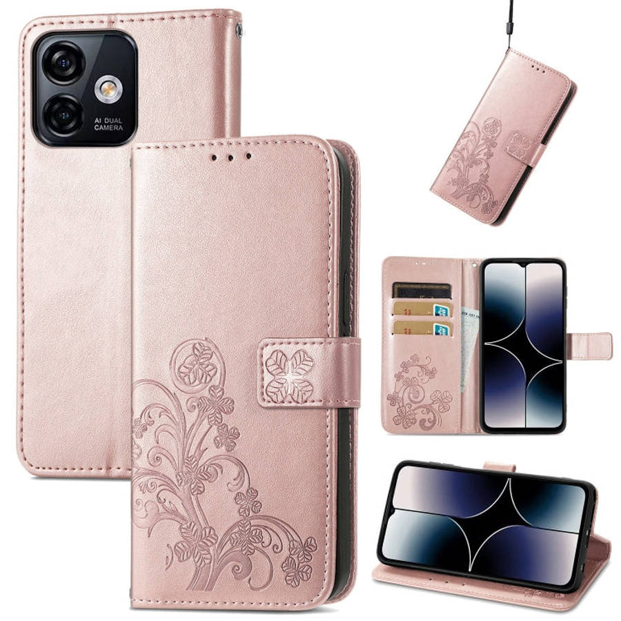 For Ulefone Note 16 Pro Four-leaf Clasp Embossed Buckle Leather Phone Case(Rose Gold)