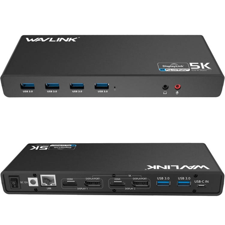 Wavlink UG69DK1 5K Type-C Dual Display USB 3.0 Video Gigabit Ethernet HDMI Docking Station, Plug:...