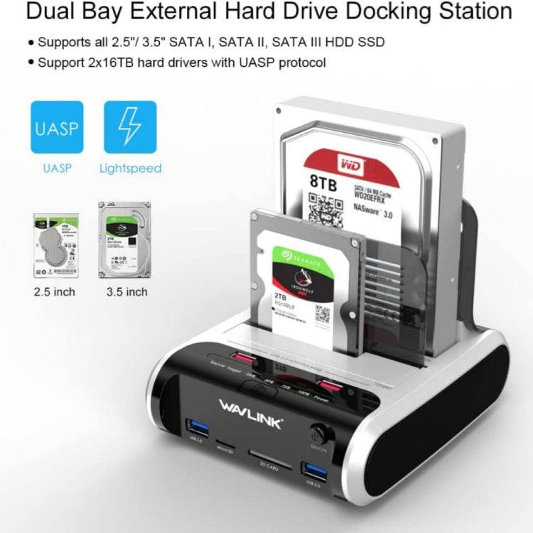 Wavlink ST336A SSD HDD Fast Offline Clone SATA  USB 3.0 External Hard Drive Case(US Plug)