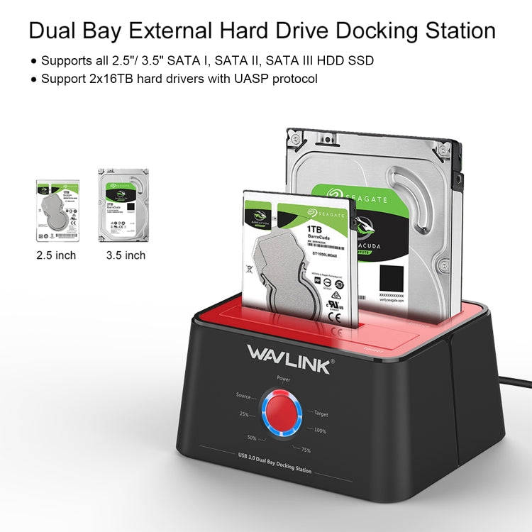 Wavlink ST334U SSD Dual Bay External Hard Drive Docking Station USB 3.0 to SATA I/II/III(AU Plug)