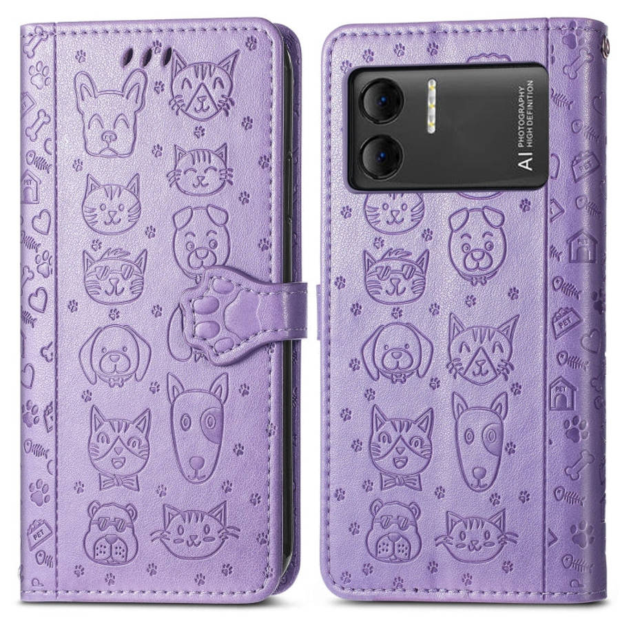 For DOOGEE X98 Pro / X98 Cat and Dog Embossed Leather Phone Case(Purple)