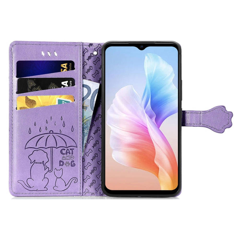 For DOOGEE X98 Pro / X98 Cat and Dog Embossed Leather Phone Case(Purple)