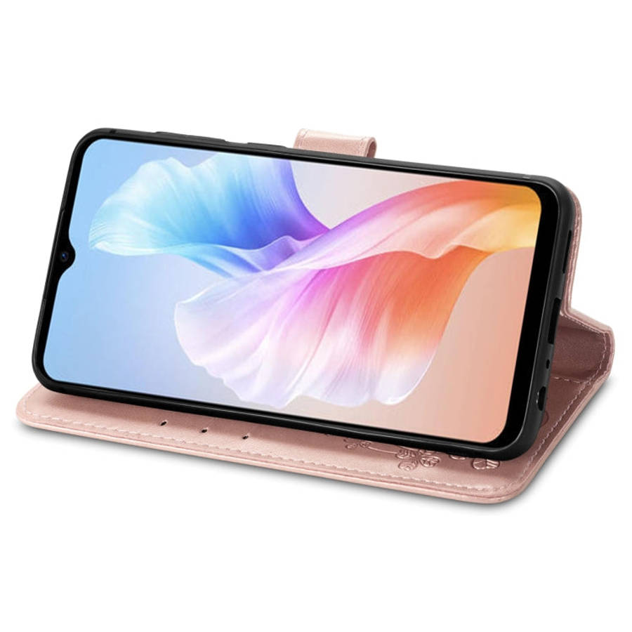 For DOOGEE X98 Pro / X98 Four-leaf Clasp Embossed Buckle Leather Phone Case(Rose Gold)