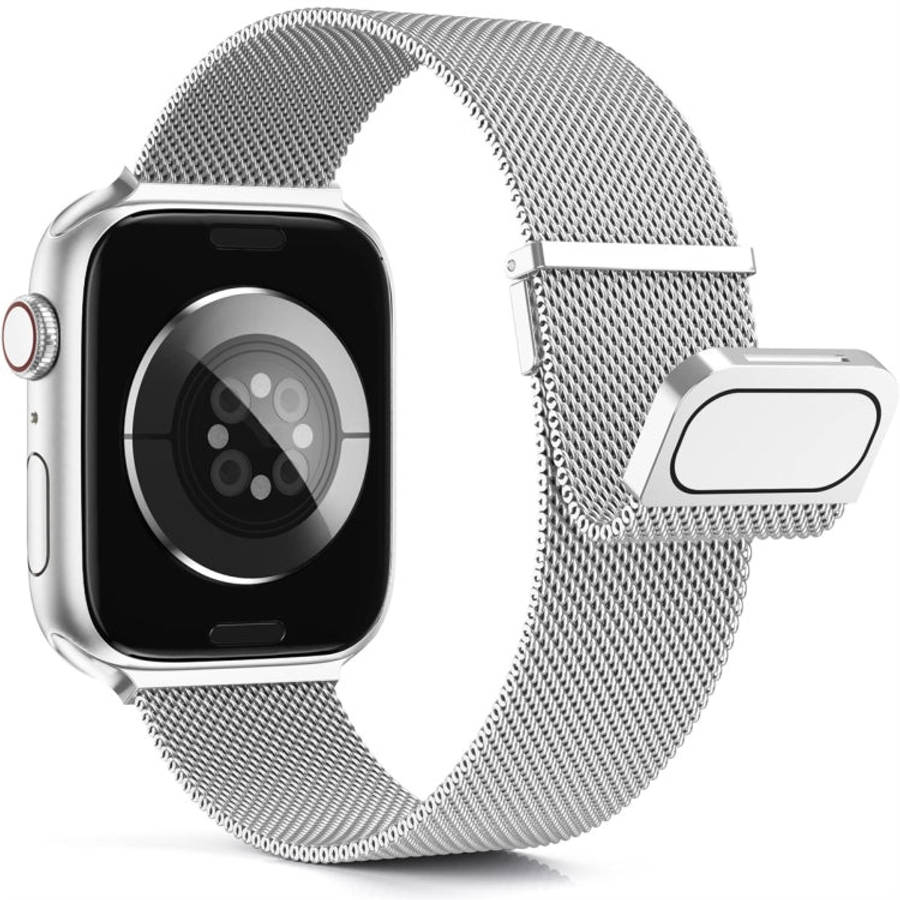 For Apple Watch 7 41mm Milan Double Magnetic Steel Mesh Watch Band(Silver)