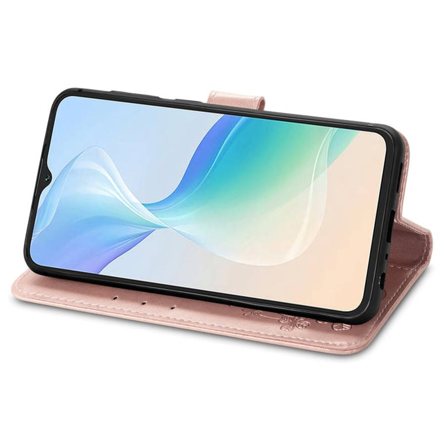 For Blackview Oscal C30 Pro Four-leaf Clasp Embossed Buckle Leather Phone Case(Rose Gold)