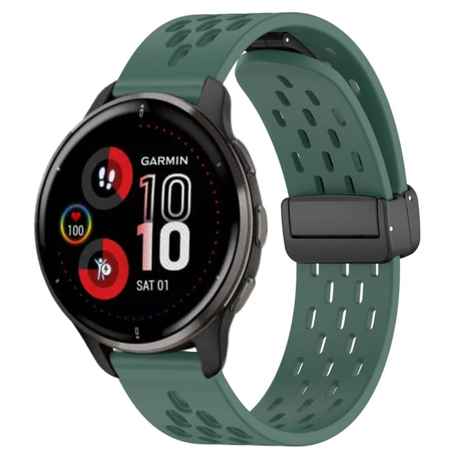For Garmin Venu 2 Plus 20mm Folding Magnetic Clasp Silicone Watch Band(Dark Green)