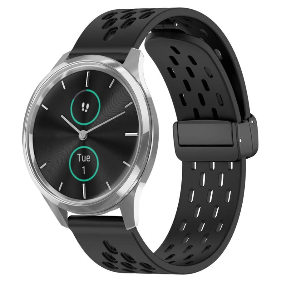 For Garmin VivoMove Luxe 20mm Folding Magnetic Clasp Silicone Watch Band(Black)