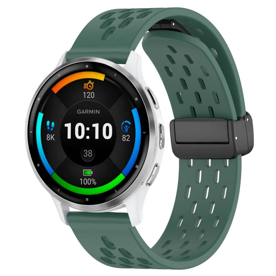 For Garmin Venu 3 22mm Folding Magnetic Clasp Silicone Watch Band(Dark Green)